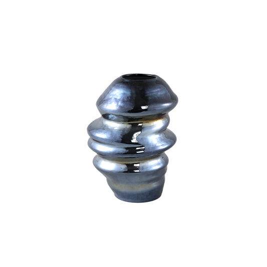 Orietta Blue Oily Look Glass Vase Wavy Round S
