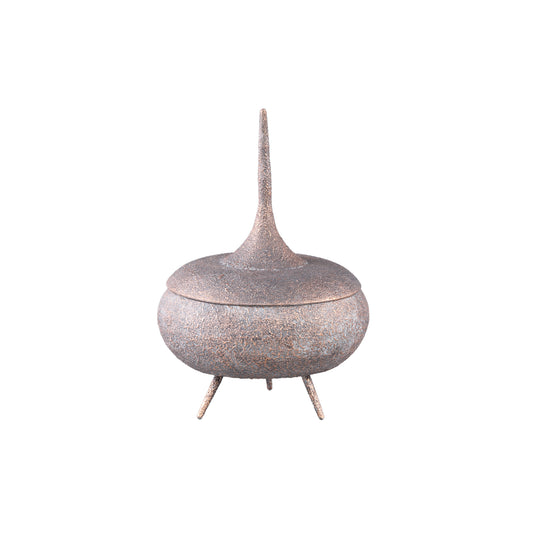 Eben Bronze Iron Deco Storage Pot High Lid Round