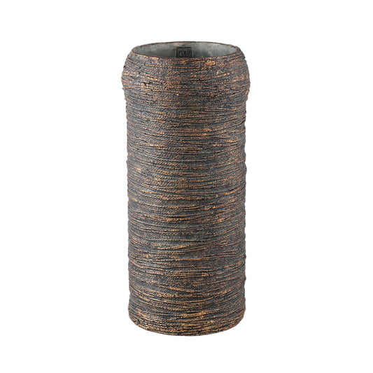 Ricci Black Cement Pot Ribbed Round High L