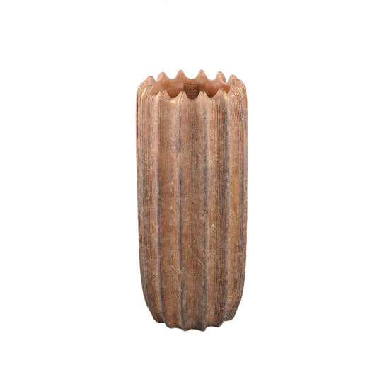 Brigett Copper Cement Pot Ribbed Round High M