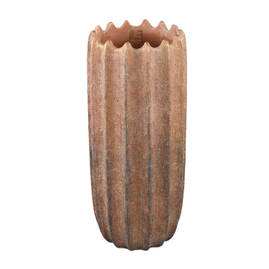 Brigett Copper Cement Pot Ribbed Round High L