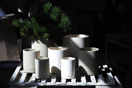 Vik Cream Cement Cylinder Pot Round Matt XL