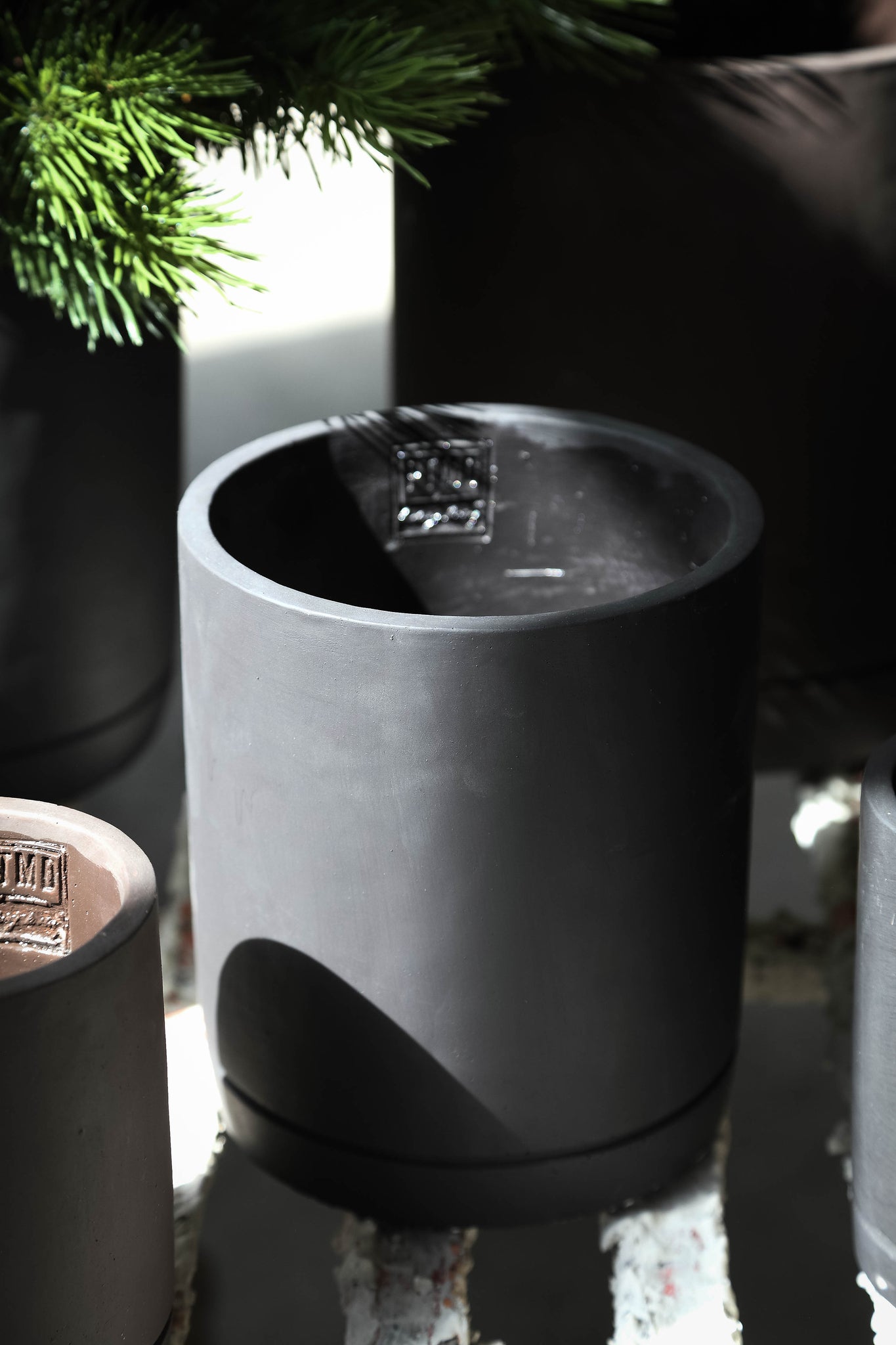 Vik Purple Dark Cement Cylinder Pot Round Matt XL