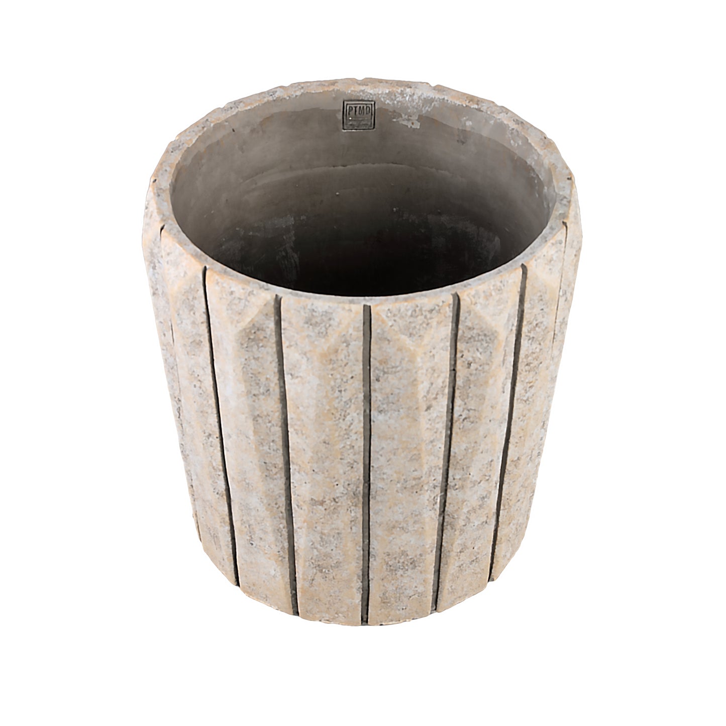 Imani Taupe Cement Pot Round With Lines Big L