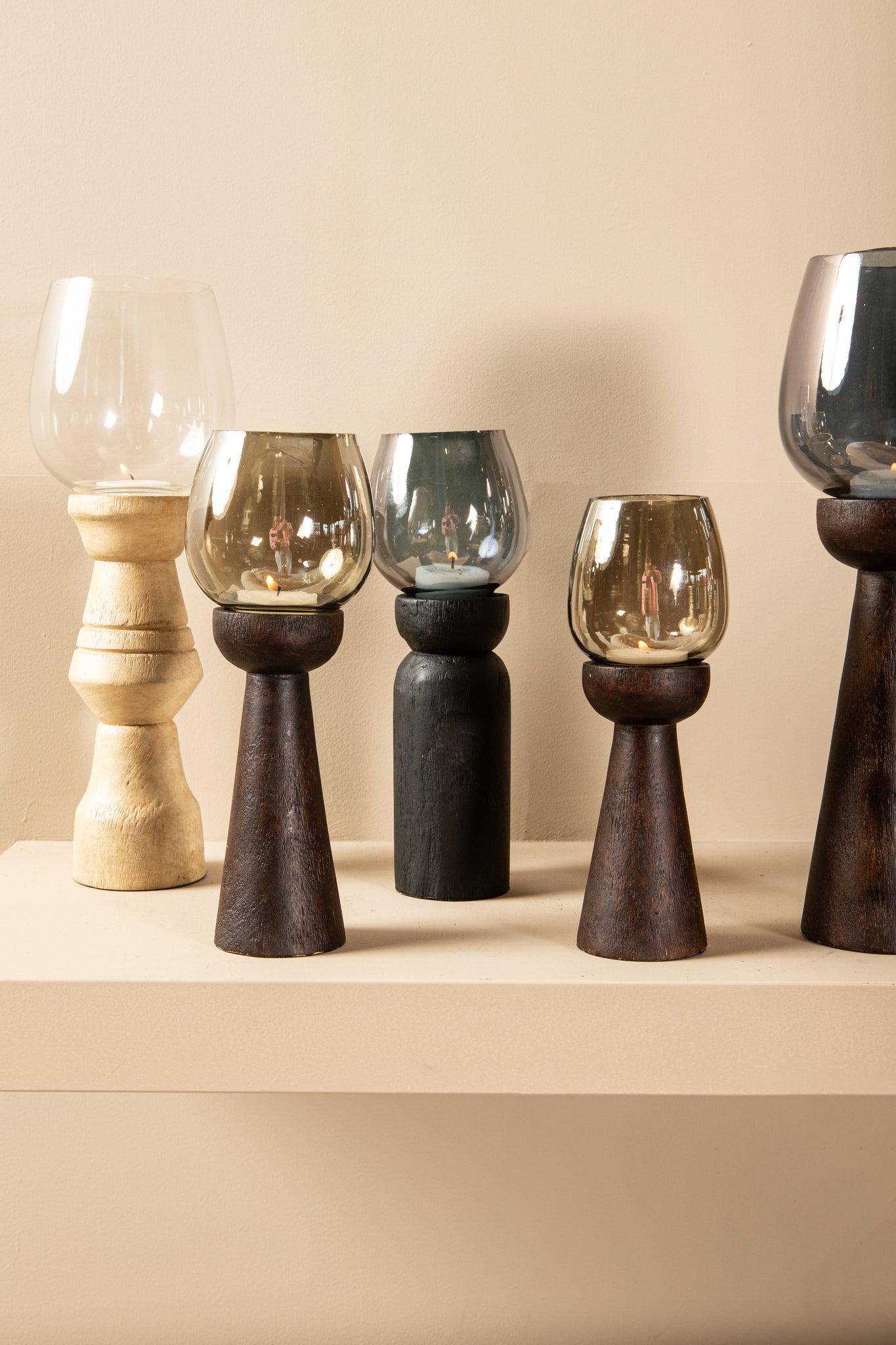 Qez Brown Mango Wood Stormlight Luster Glass M