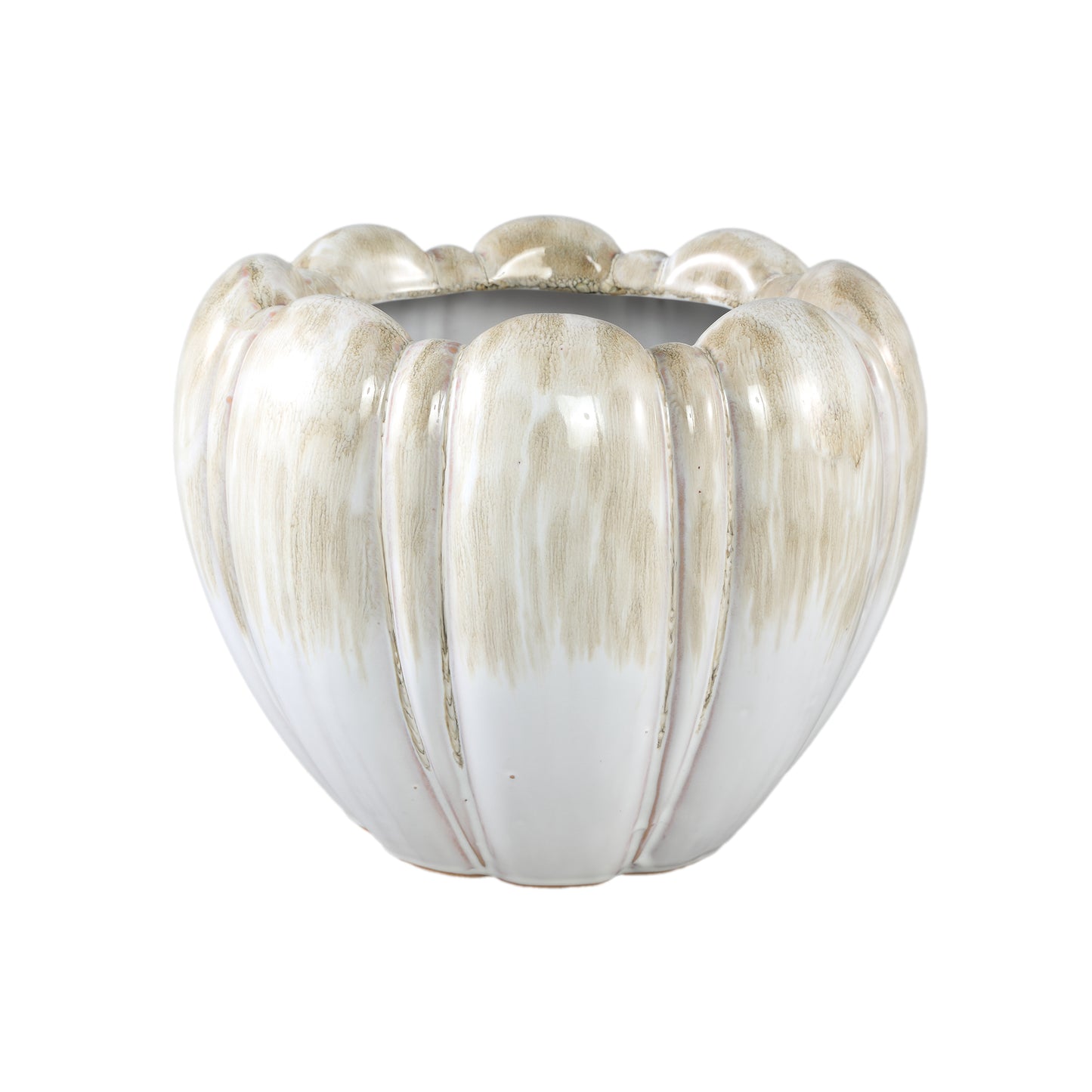 Dugan Cream Ceramic Pot Thick Ribbed Round L