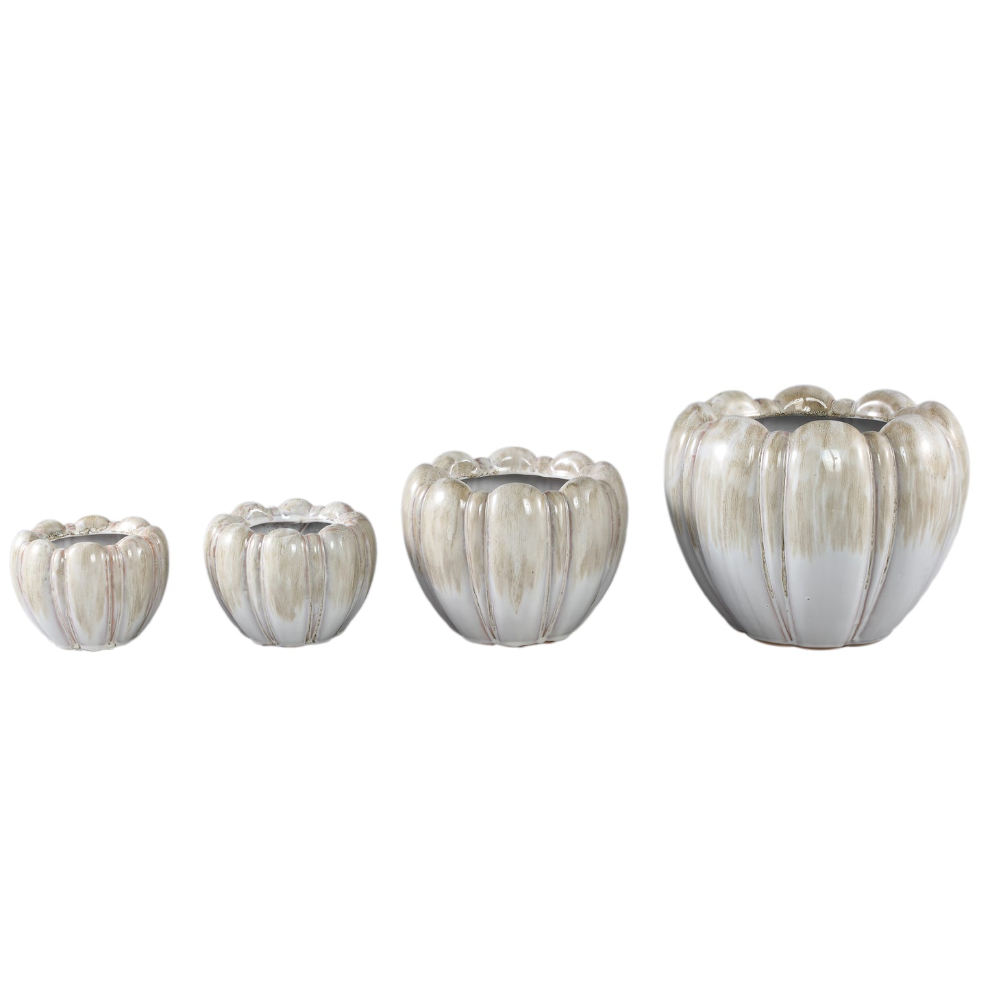 Dugan Cream Ceramic Pot Thick Ribbed Round L