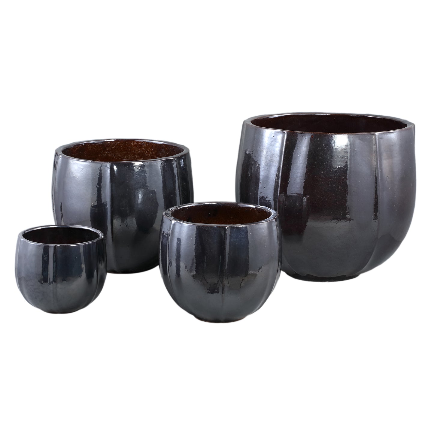 Ayasha Silver Glazed Ceramic Pot Shiny Round SV4