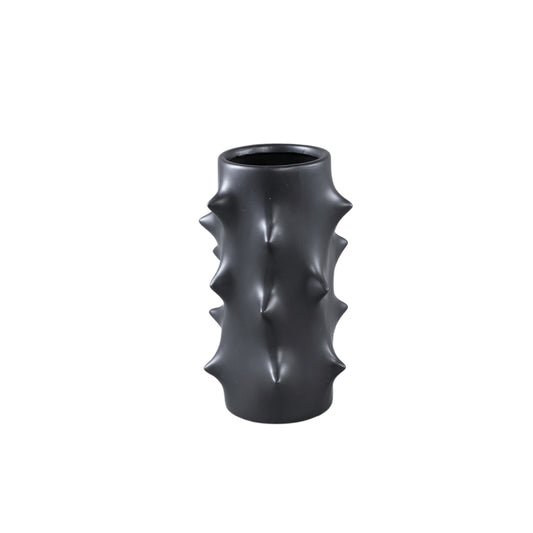 Oswaldo Black Round Shaped Ceramic Pot Bulges Low