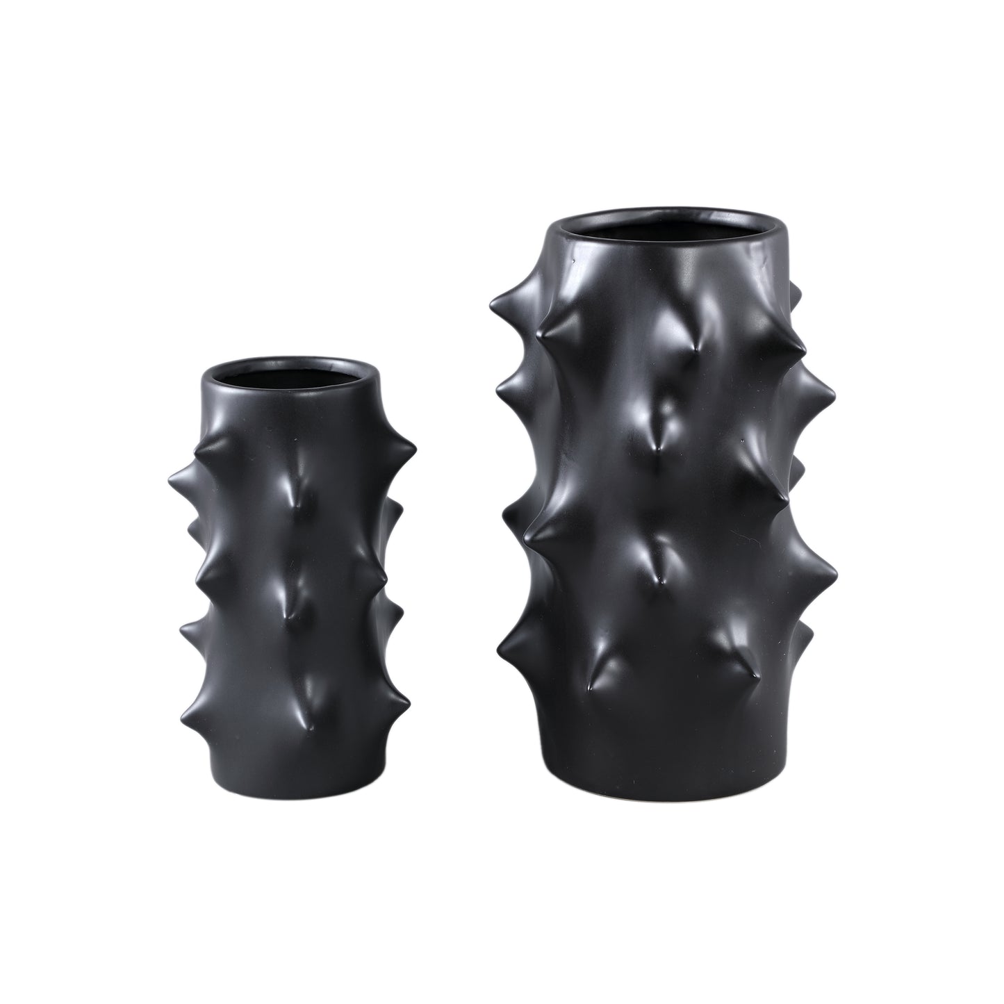 Oswaldo Black Round Shaped Ceramic Pot Bulges Low