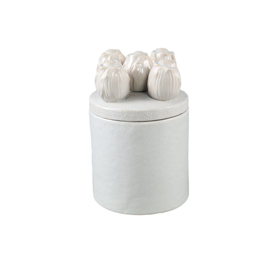 Krystine Cream Round Ceramic Pot With Tulips Top