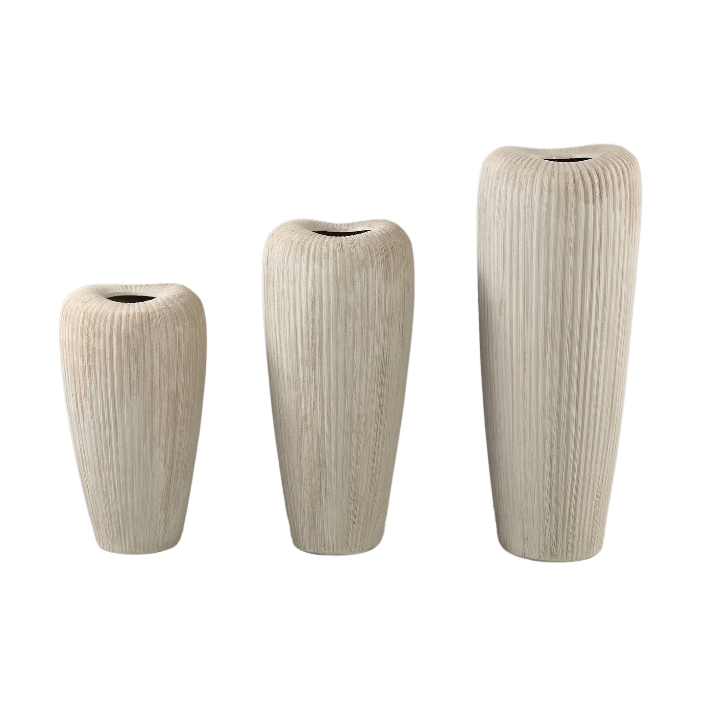 Zinet Taupe Round Ceramic Pot With Lines L