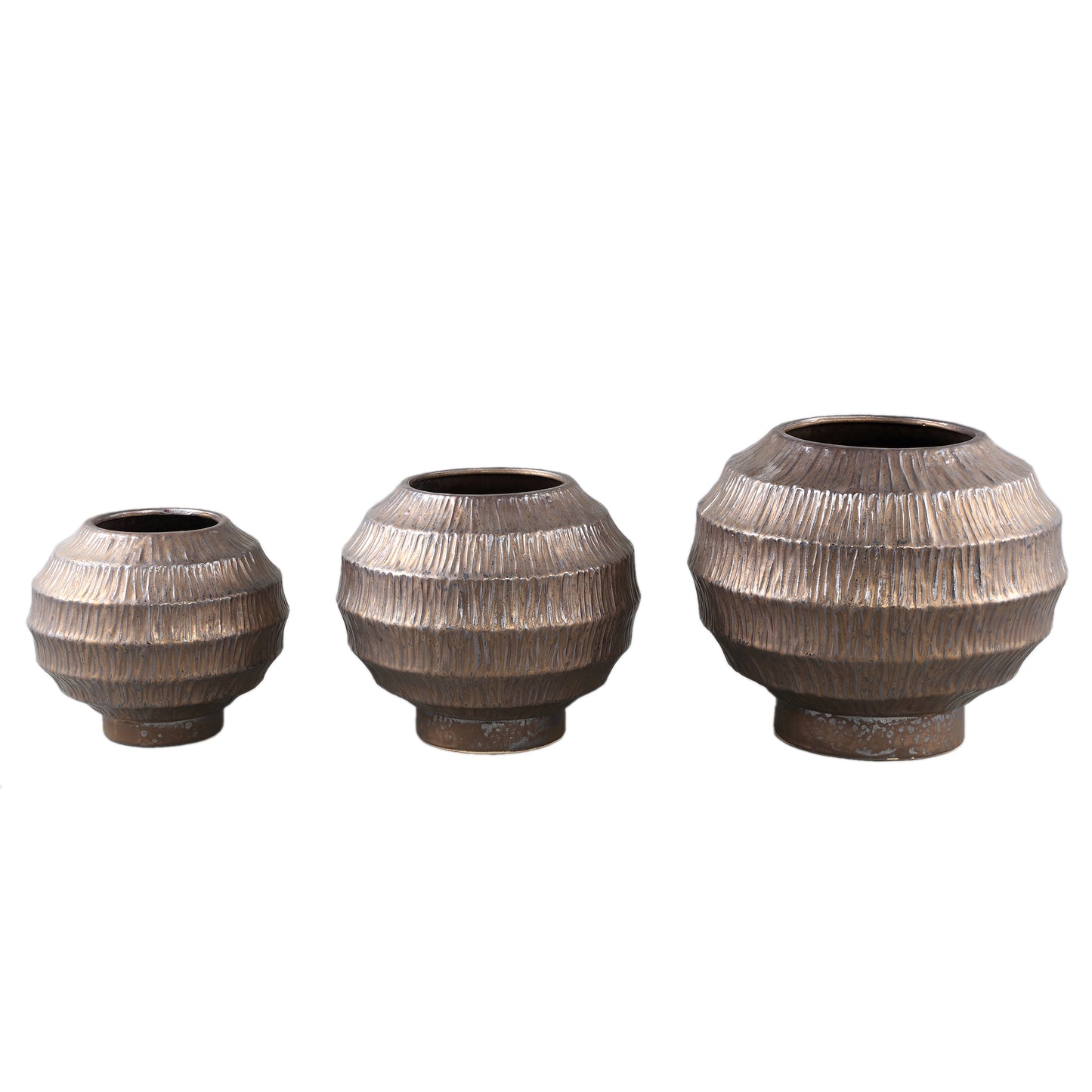 Cherith Bronze Round Ceramic Pot Ribbed M
