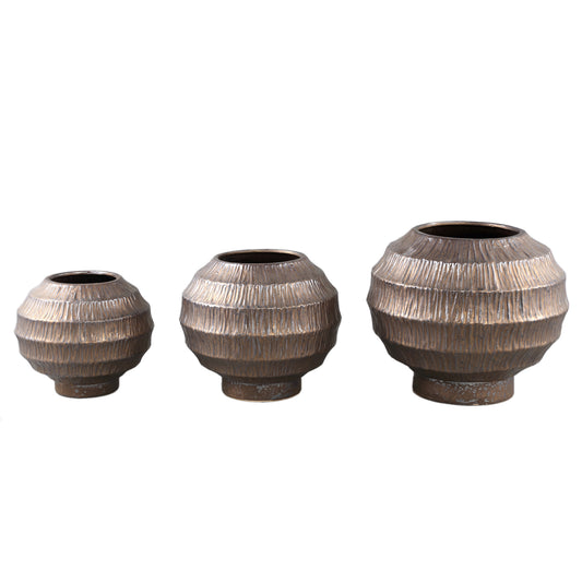 Cherith Bronze Round Ceramic Pot Ribbed M