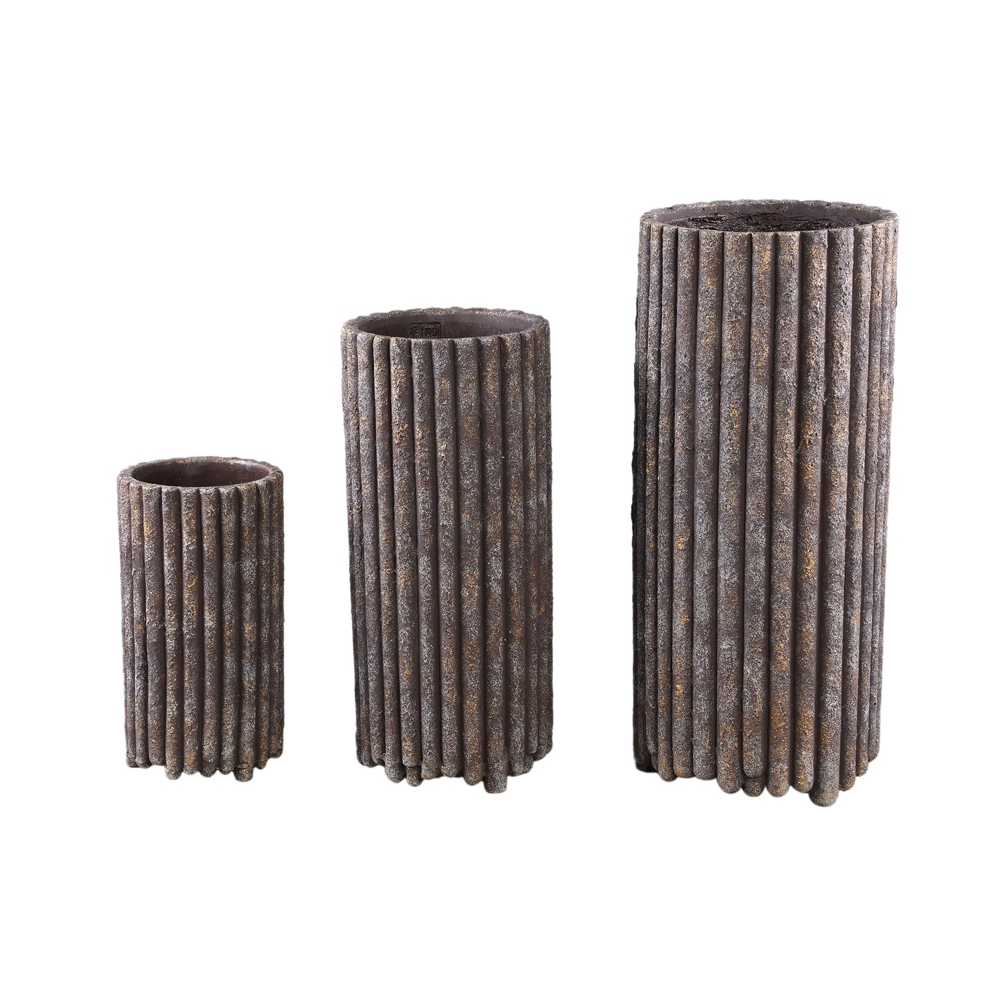 Morganne Brown Round Cement Pot Ribbed High M