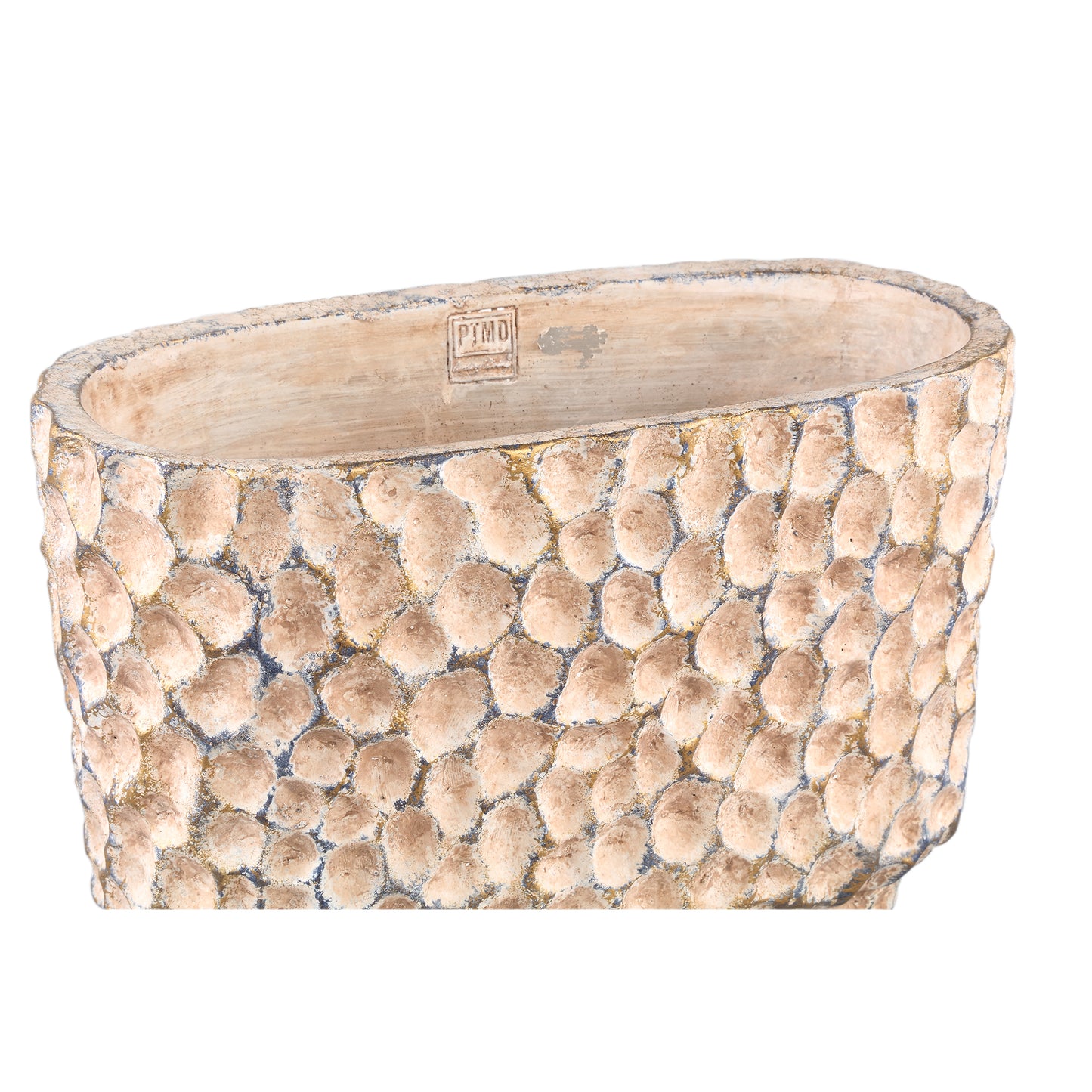 Liselot Brown Oval Cement Pot Stamped Pattern L