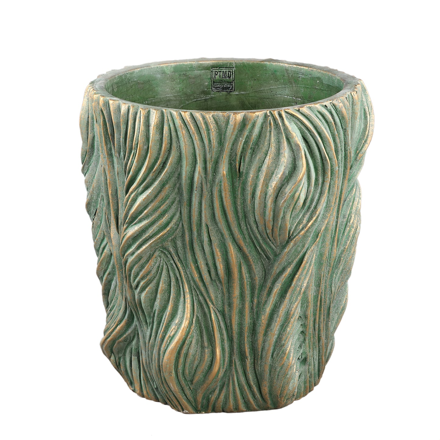 Alexio Green Round Cement Pot Wavy Lines Low XXL