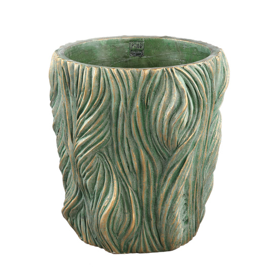 Alexio Green Round Cement Pot Wavy Lines Low XXL