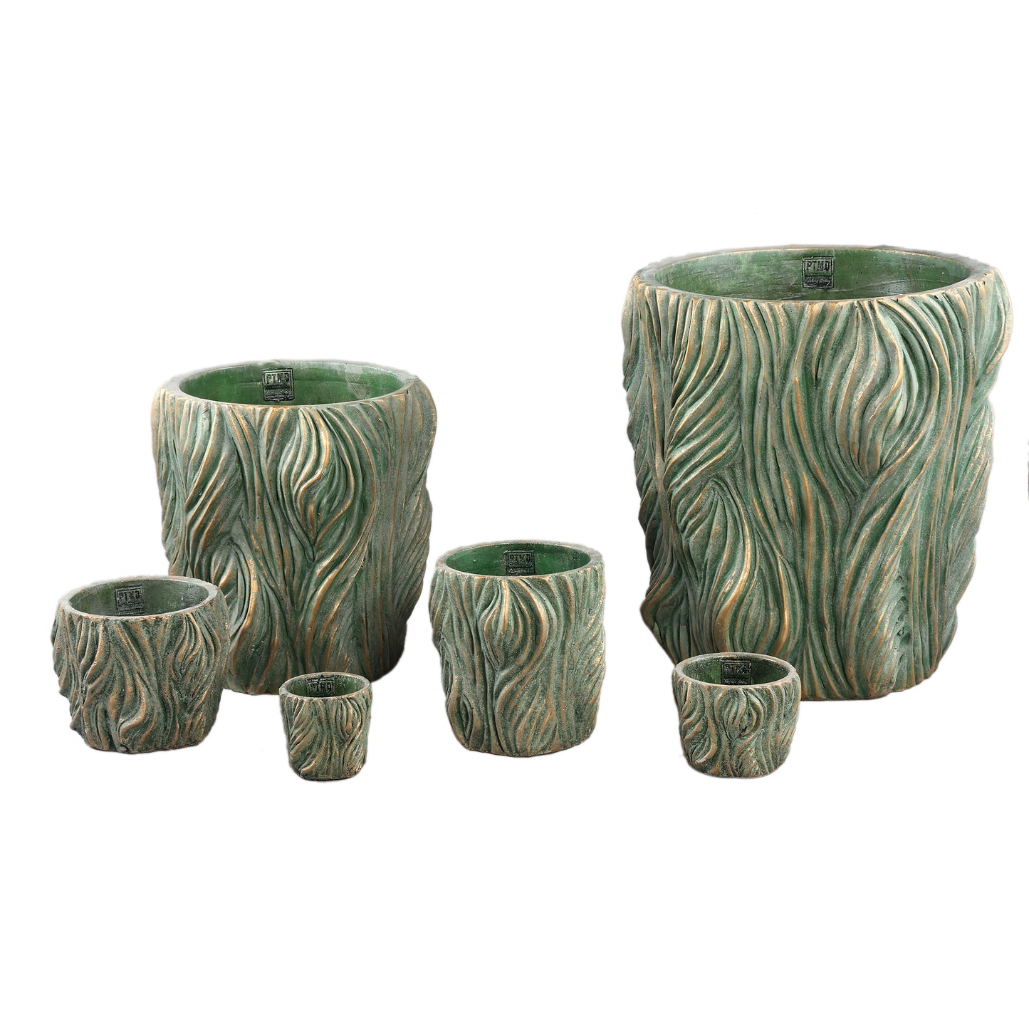Alexio Green Round Cement Pot Wavy Lines Low XXL