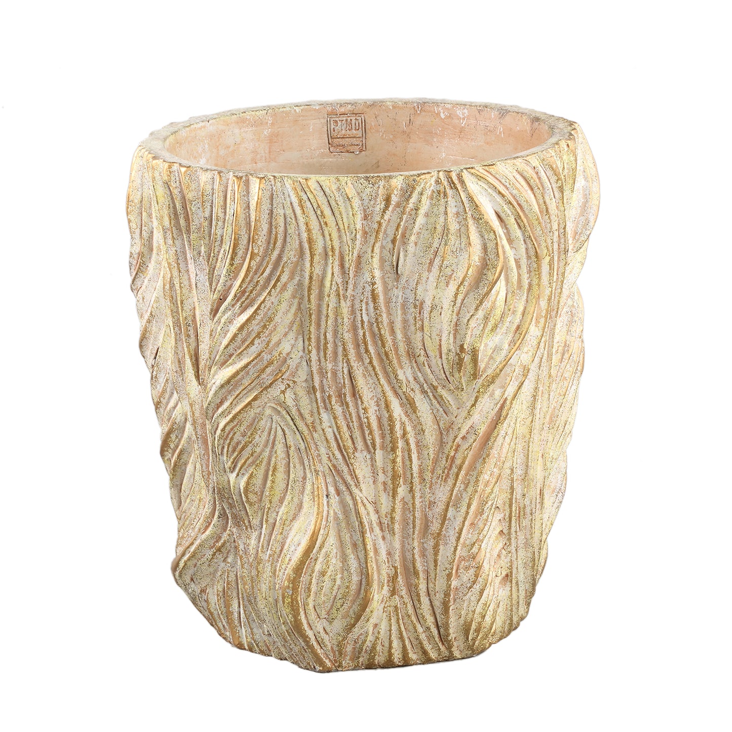 Alexio Cream Round Cement Pot Wavy Lines Low XXL