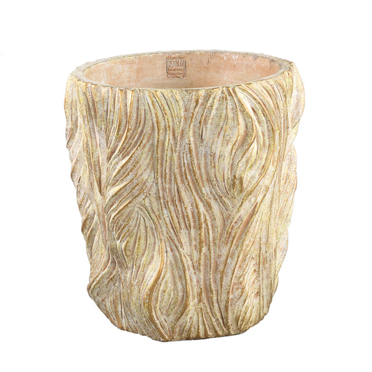 Alexio Cream Round Cement Pot Wavy Lines Low XXL