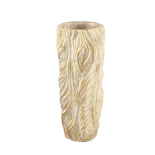 Alexio Cream Round Cement Pot Wavy Lines High L