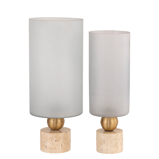 Levee White Glass Stormlight Travertine Base L