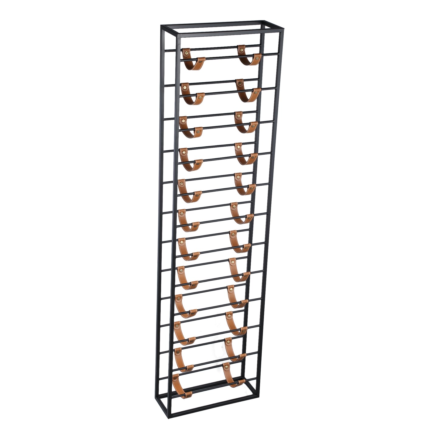 Kyrann Black Rectangle Iron Wine Rack With Leather
