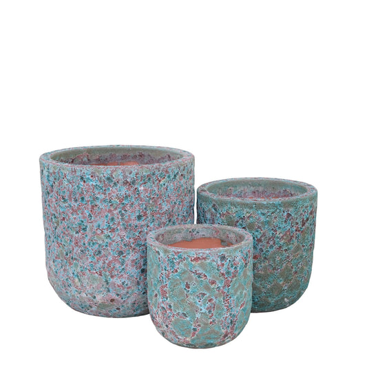 Hiza Green Round Ceramic Pot Rough Finish Low SV3