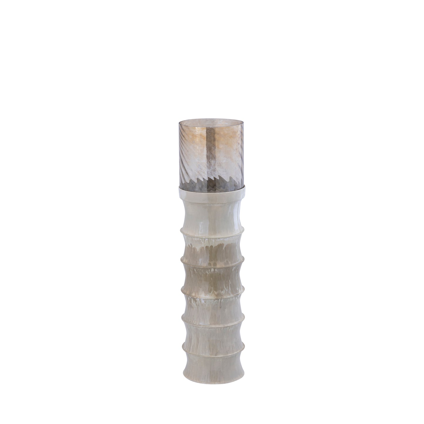 Kaylyne Cream Enamel Ribbed Stormlight W Glass S