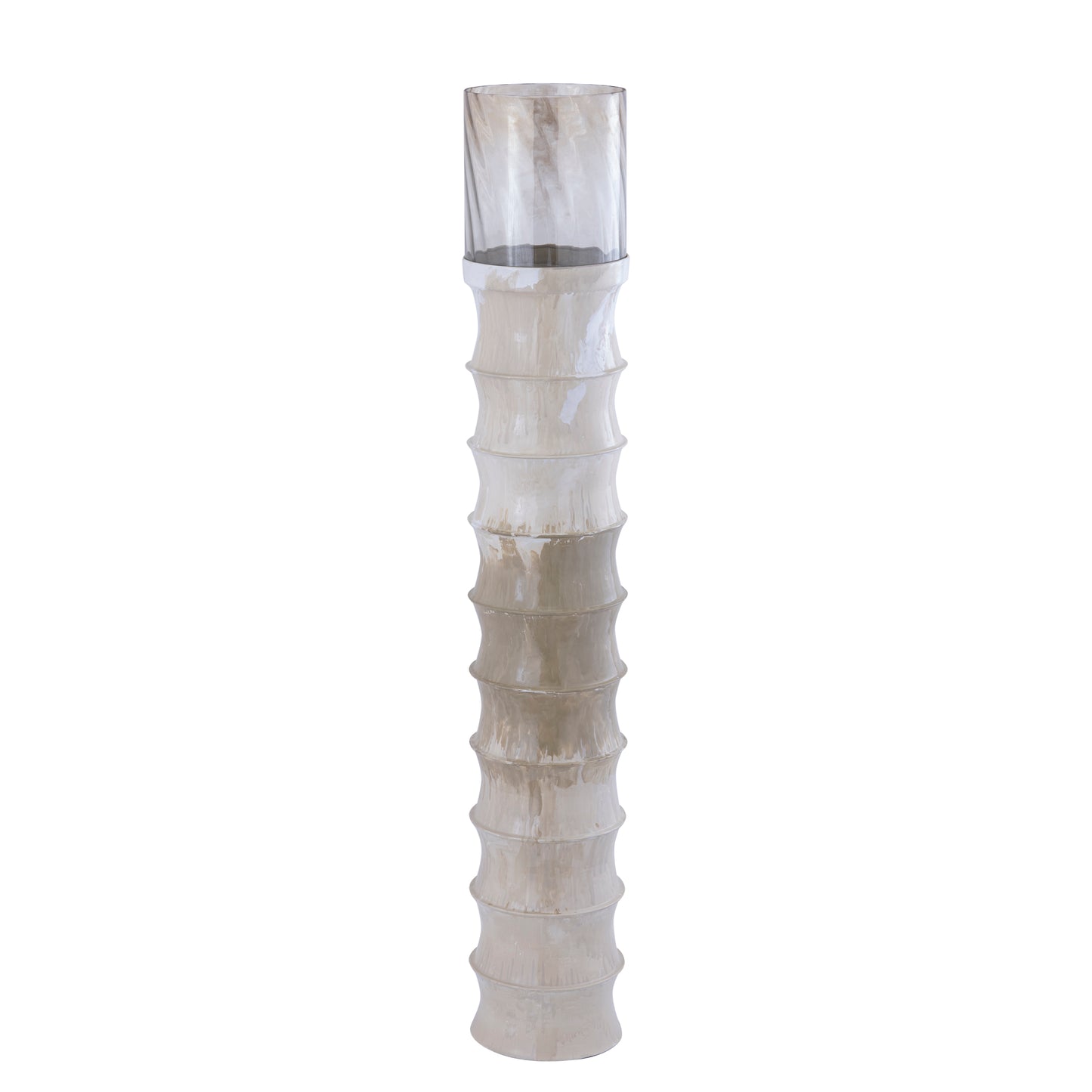 Kaylyne Cream Enamel Ribbed Stormlight W Glass L