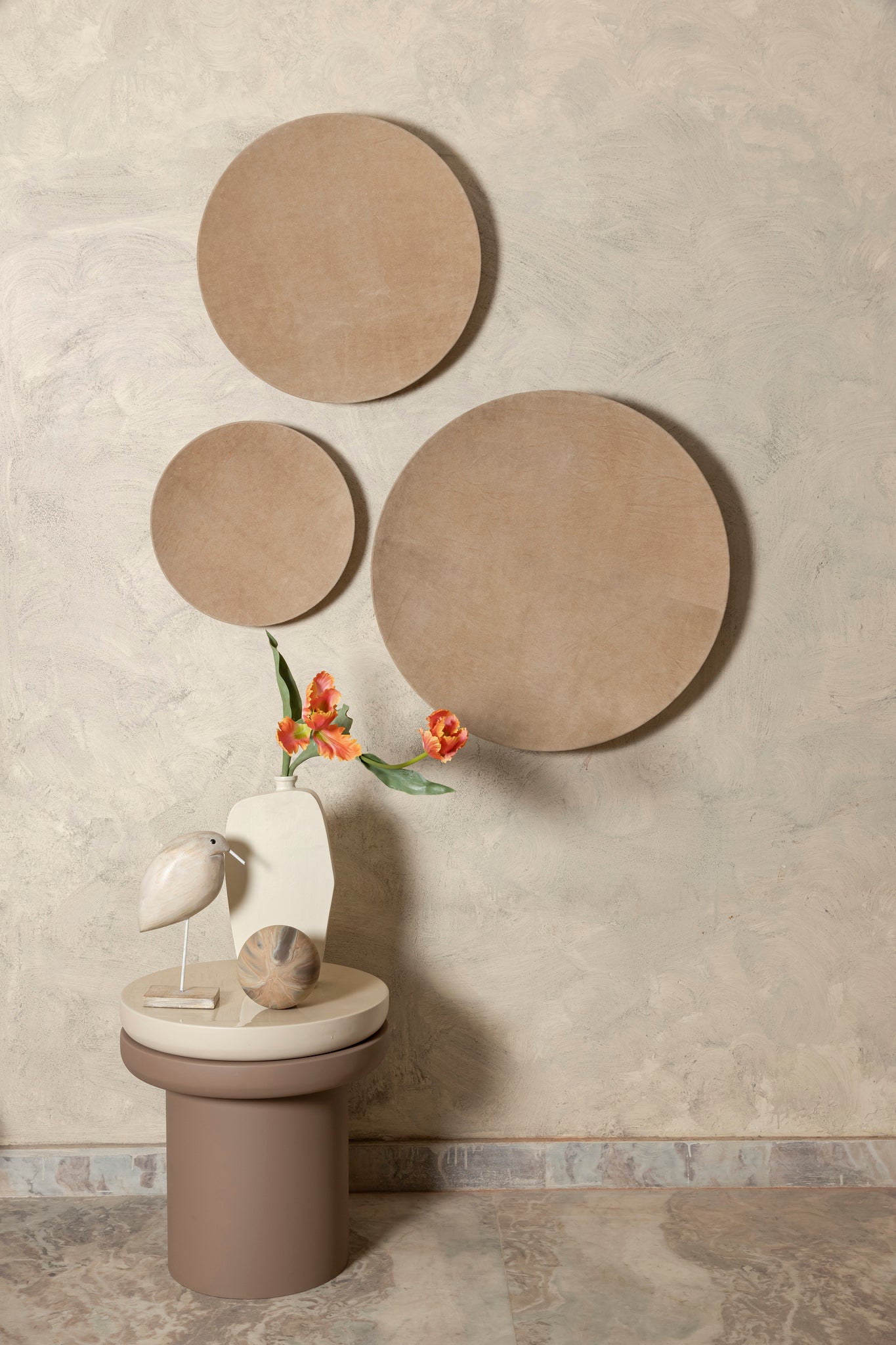 Nabdia Taupe Suede Round Bowl And Wall Panel L