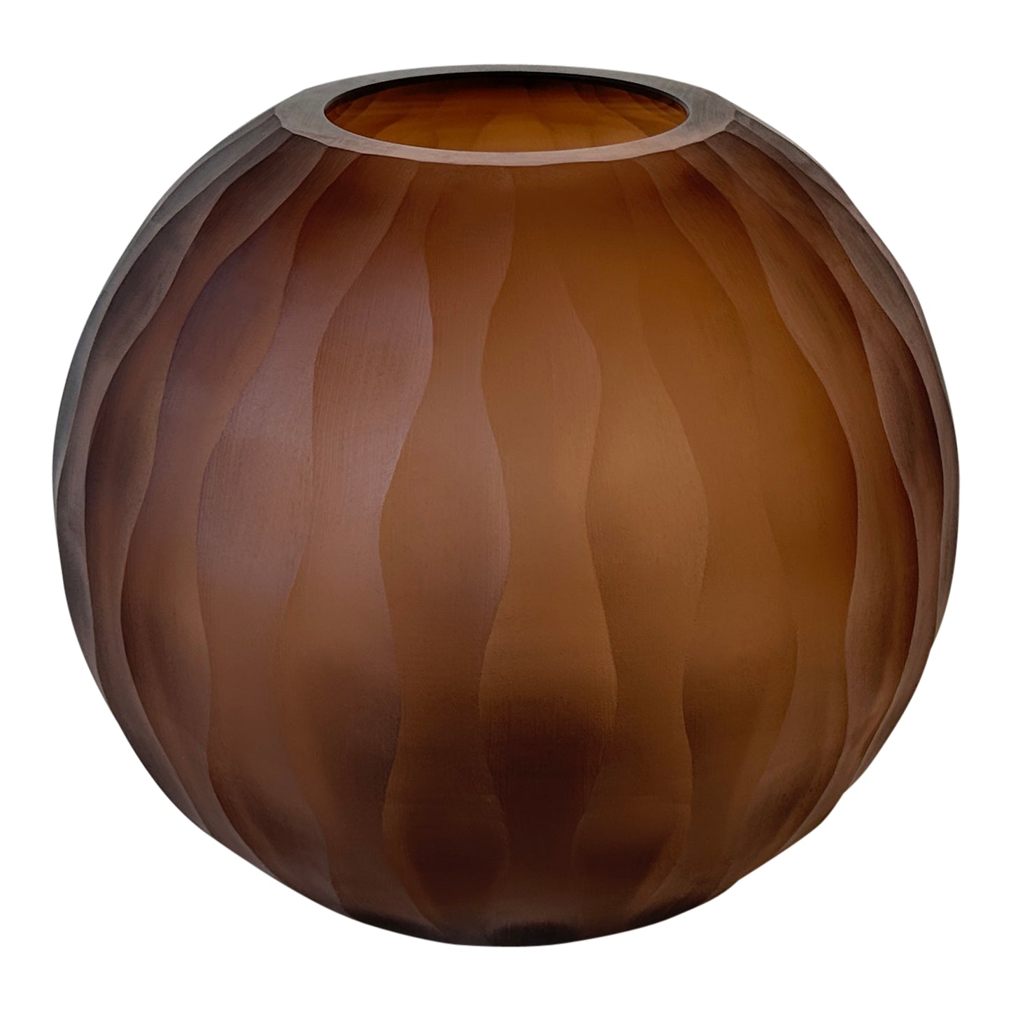 Mishan Brown Glass Bulb Vase Carved Wavy Pattern
