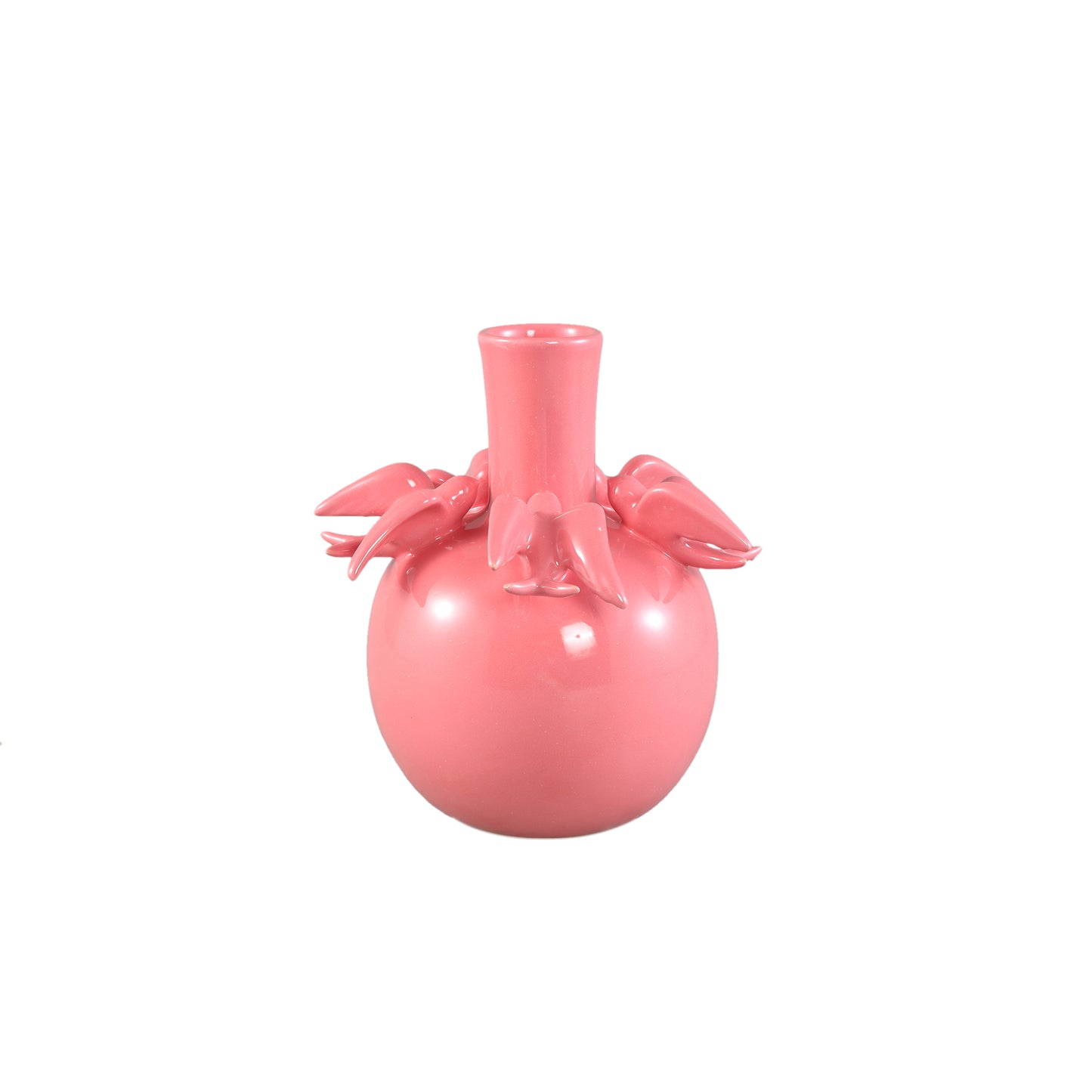 Emmelyn Pink Bulb Ceramic Glazed Vase Birds S