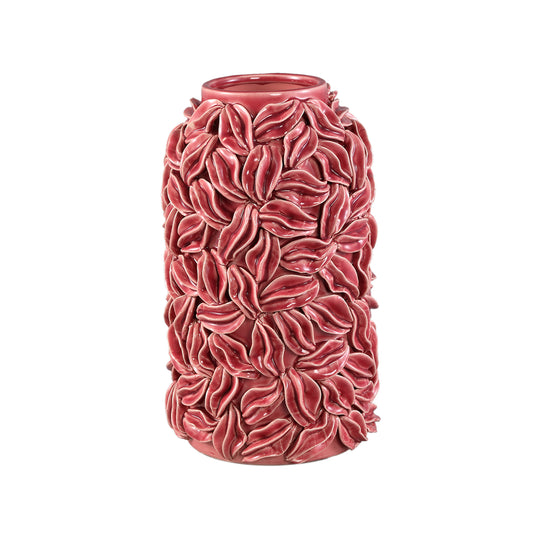 Zubeda Pink Round Glazed Ceramic Pot With Leaves L