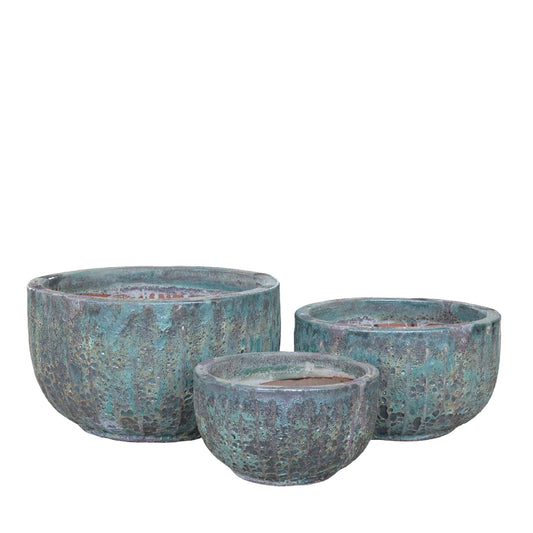 Siantelle Green Round Ceramic Pot With Lines SV3