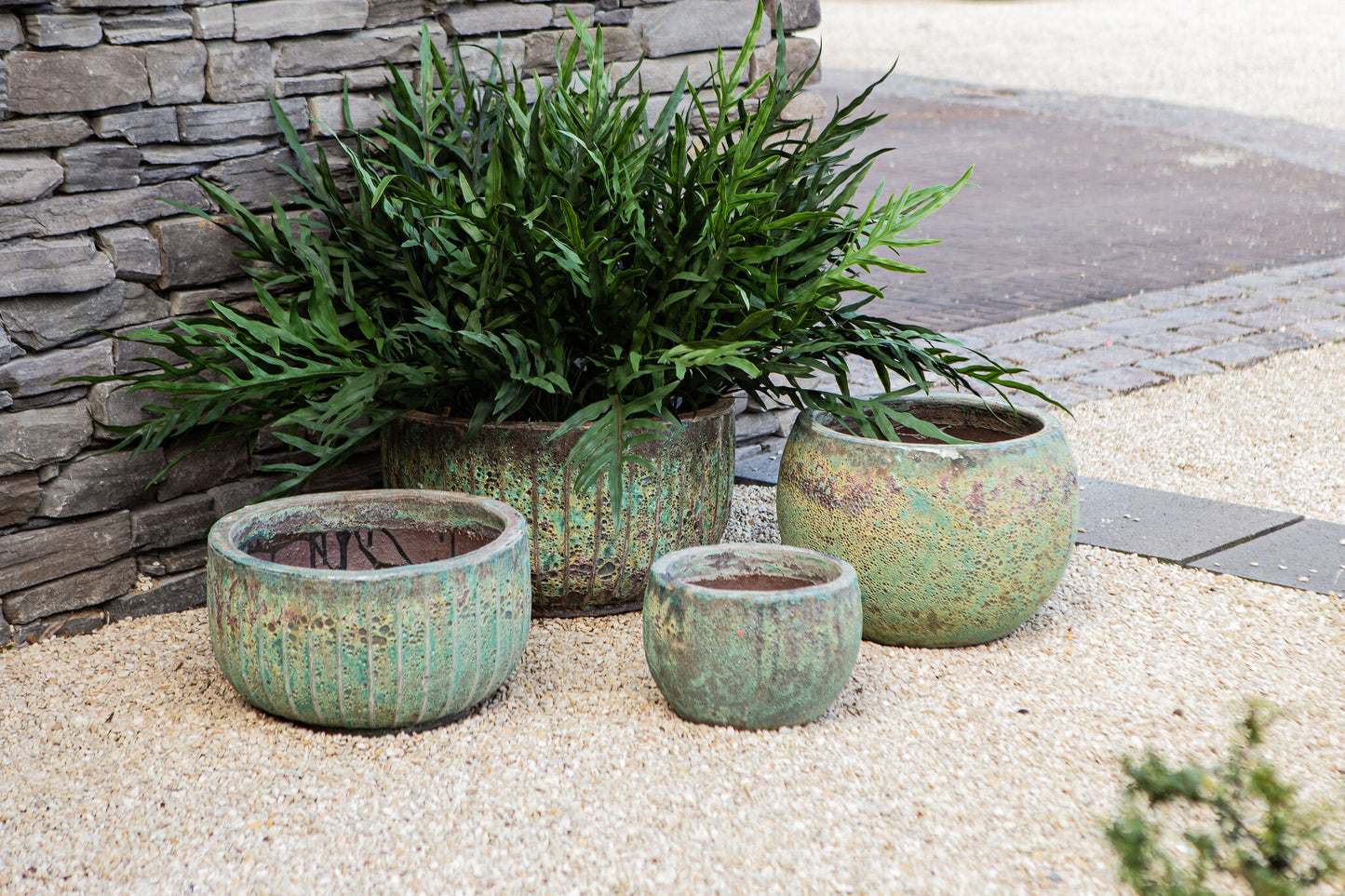 Siantelle Green Round Ceramic Pot With Lines SV3