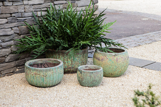 Siantelle Green Round Ceramic Pot With Lines SV3