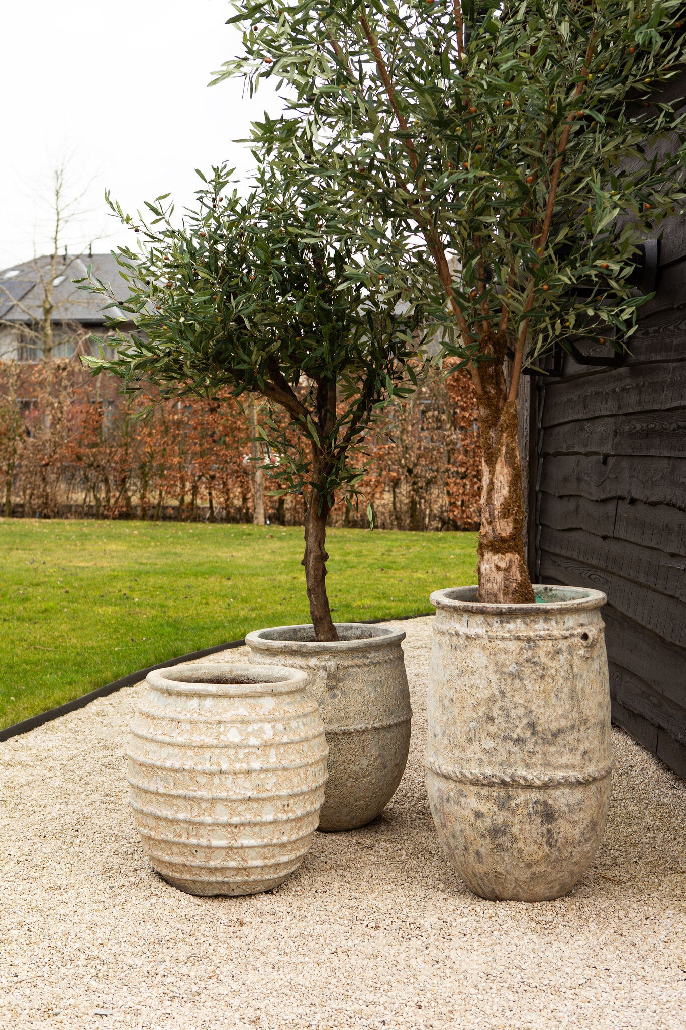 Maeghan White Round Ceramic Pot Lines Rough Finish