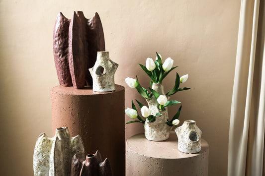 Marshali Cream Ceramic Vase With Dents L