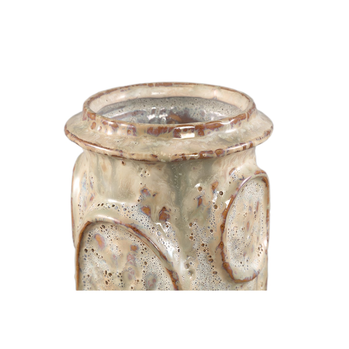 Gregorie Cream Ceramic Round Pot Circles High L