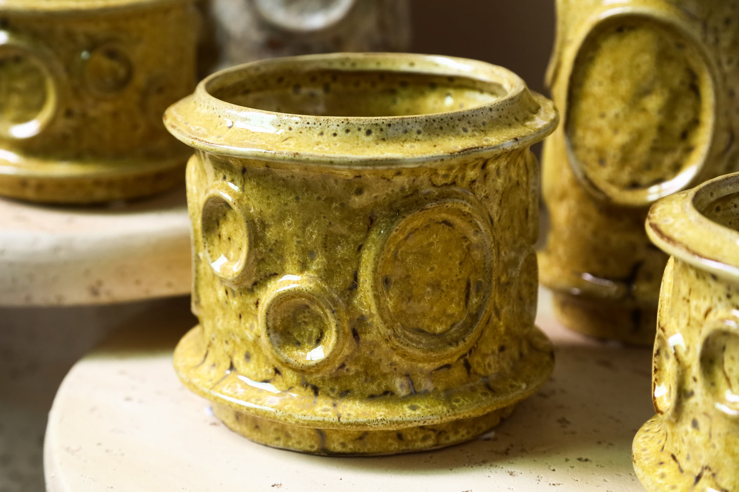 Gregorie Yellow Ceramic Round Pot Circles Low L