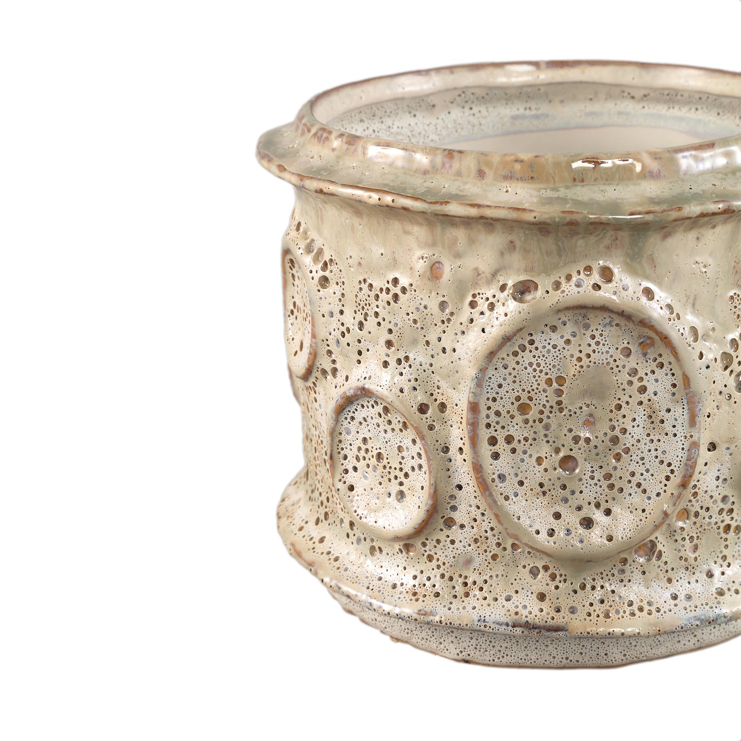 Gregorie Cream Ceramic Round Pot Circles Low L