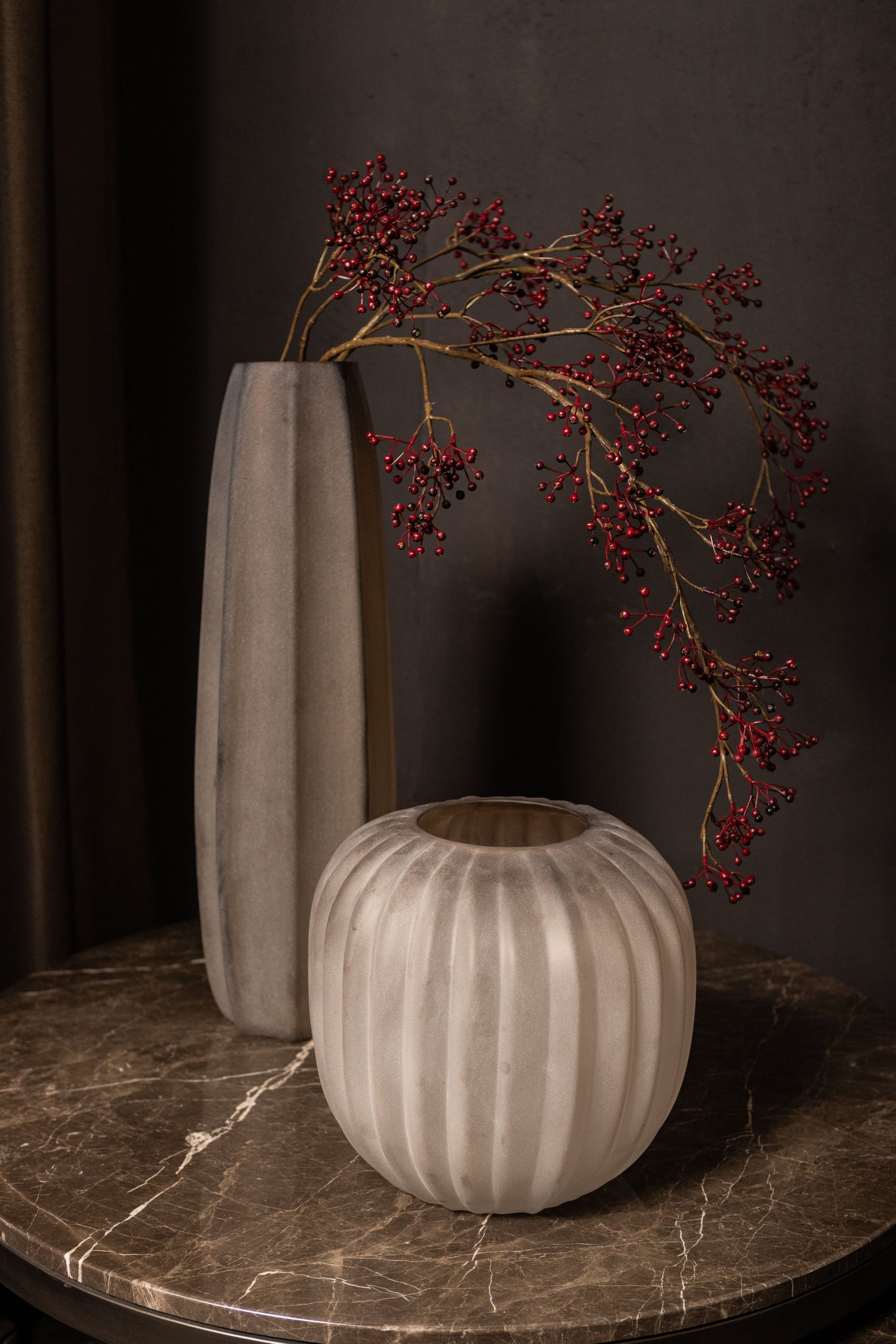 Levente Sand Carved Glass Round Vase Ribbed High