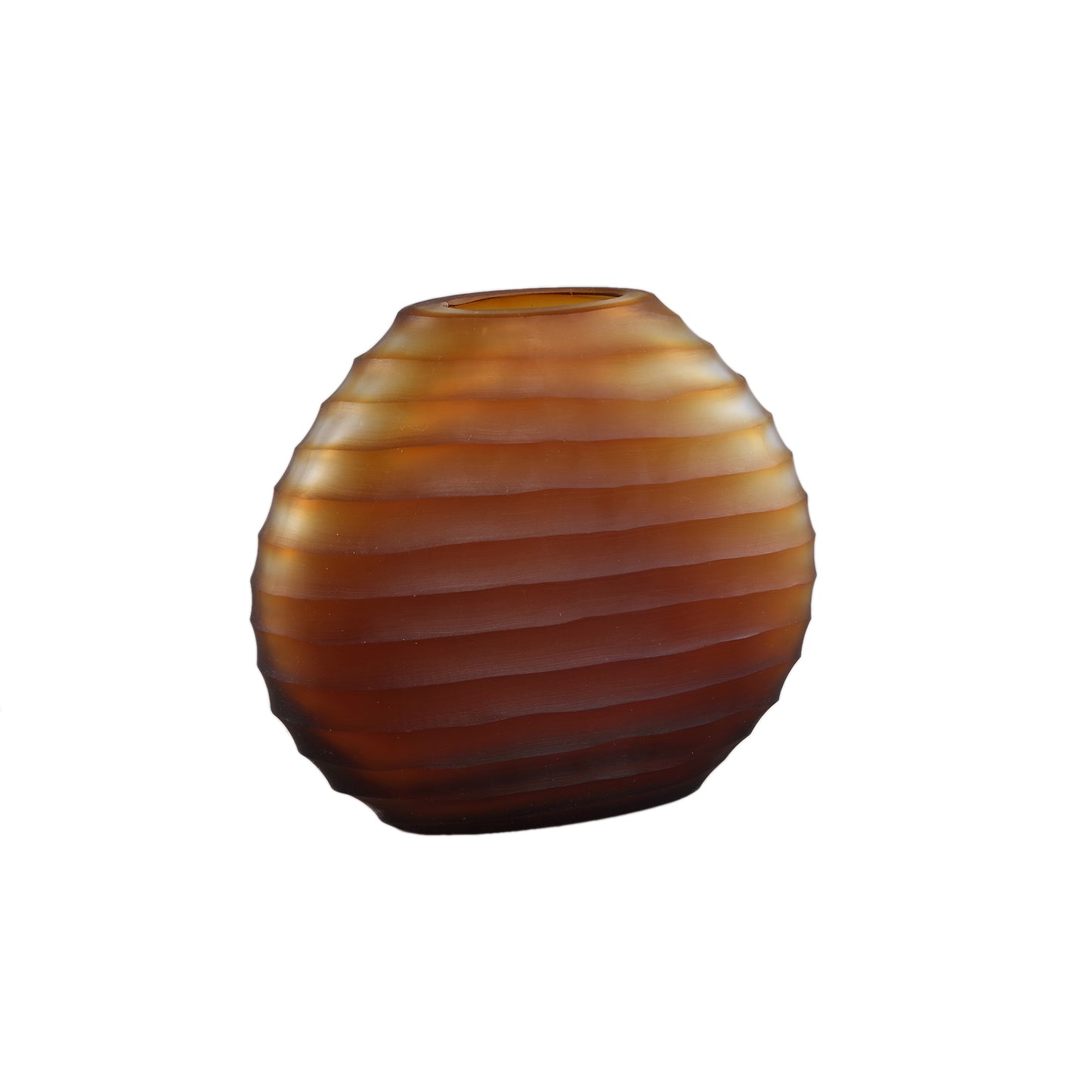 Lavanya Brown Carved Glass Oval Vase Ribbed S