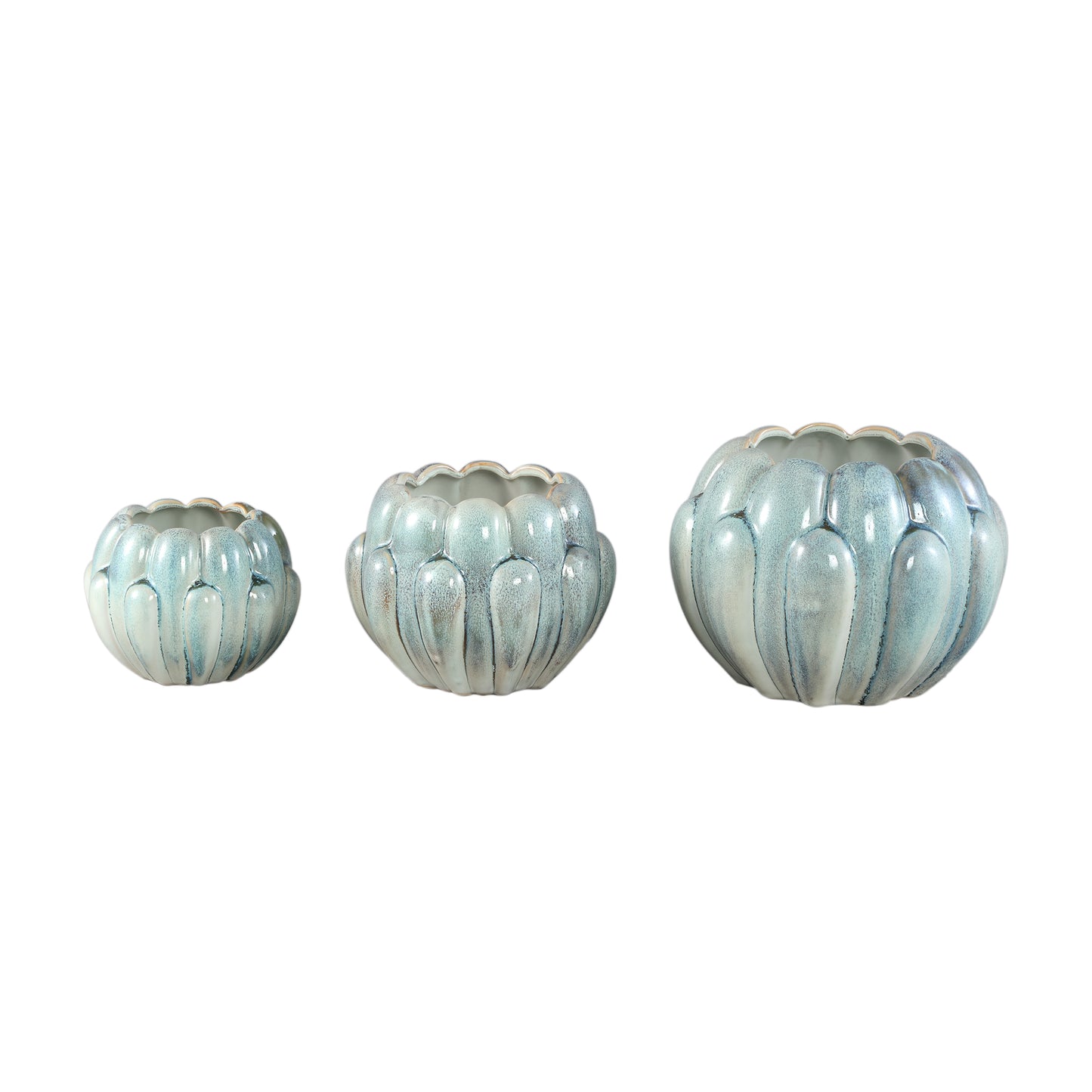 Divinder Petrol Ceramic Ribbed Pot Round L
