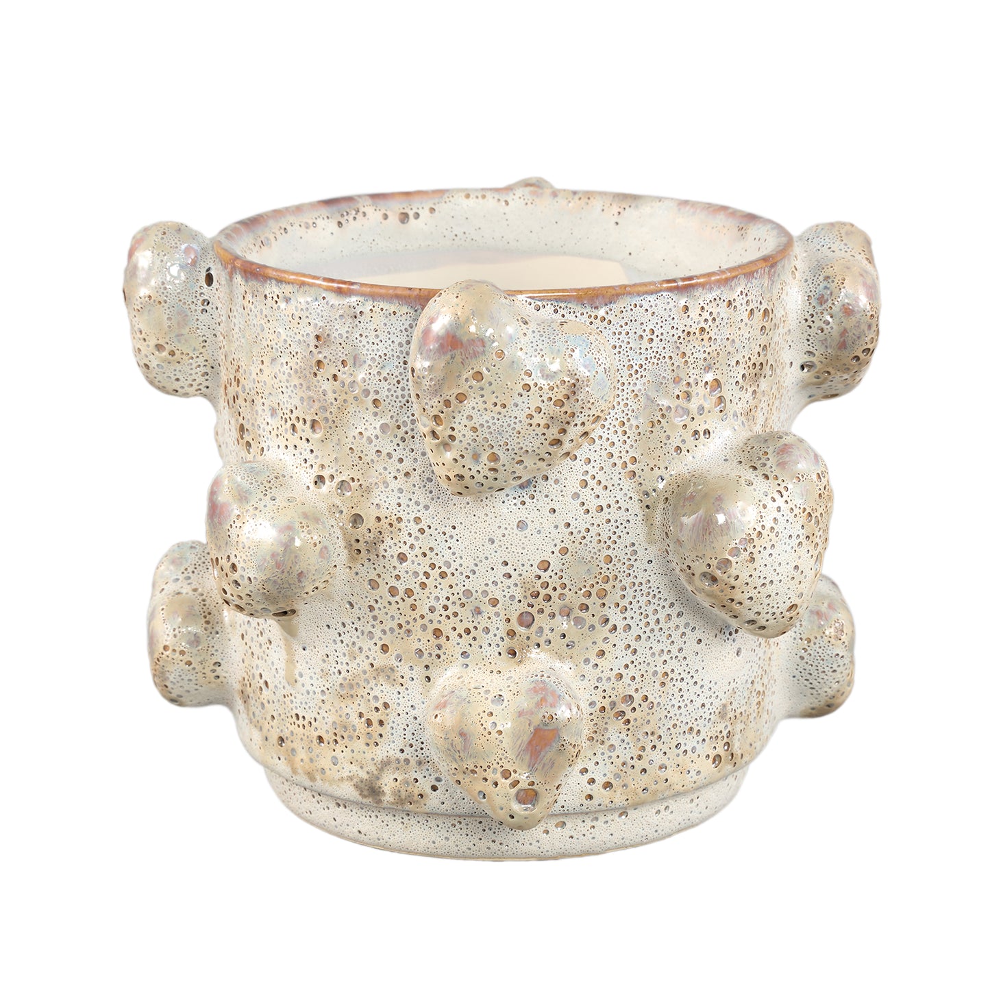 Valentin Cream Rough Ceramic Pot 3D Hearts Low L