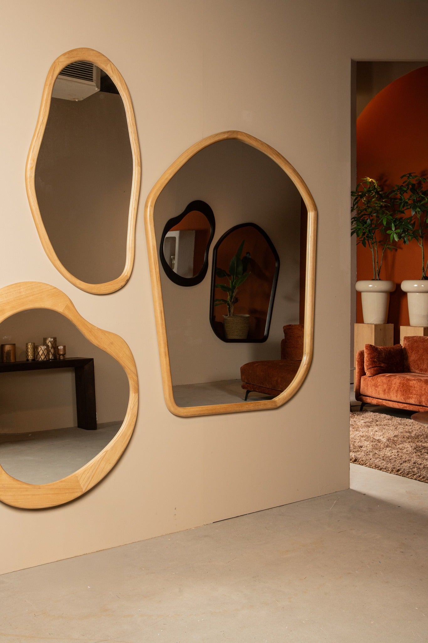 Barragh Natural Solid Wood Organic Mirror Oval
