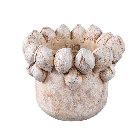 Latesha Cream Round Cement Pot With Lemons L