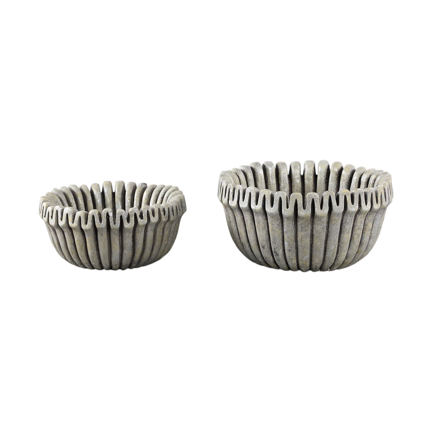 Raffay Grey Cement Round Pot Ribbed Lines Low L